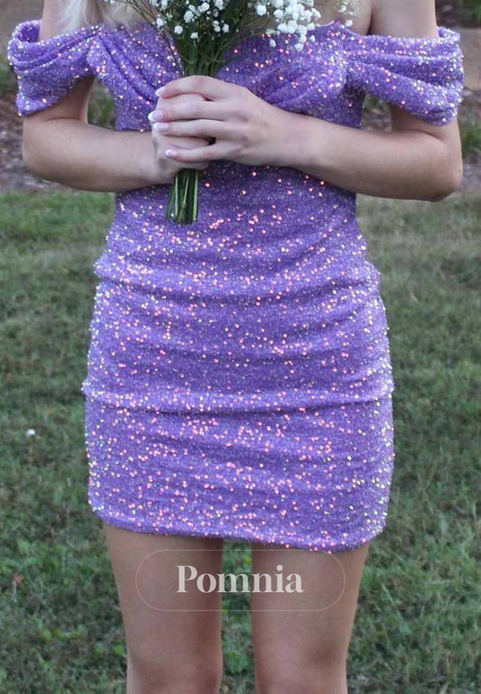 Off-Shoulder Classy Sequined Pleats Tight Homecoming Party Dress