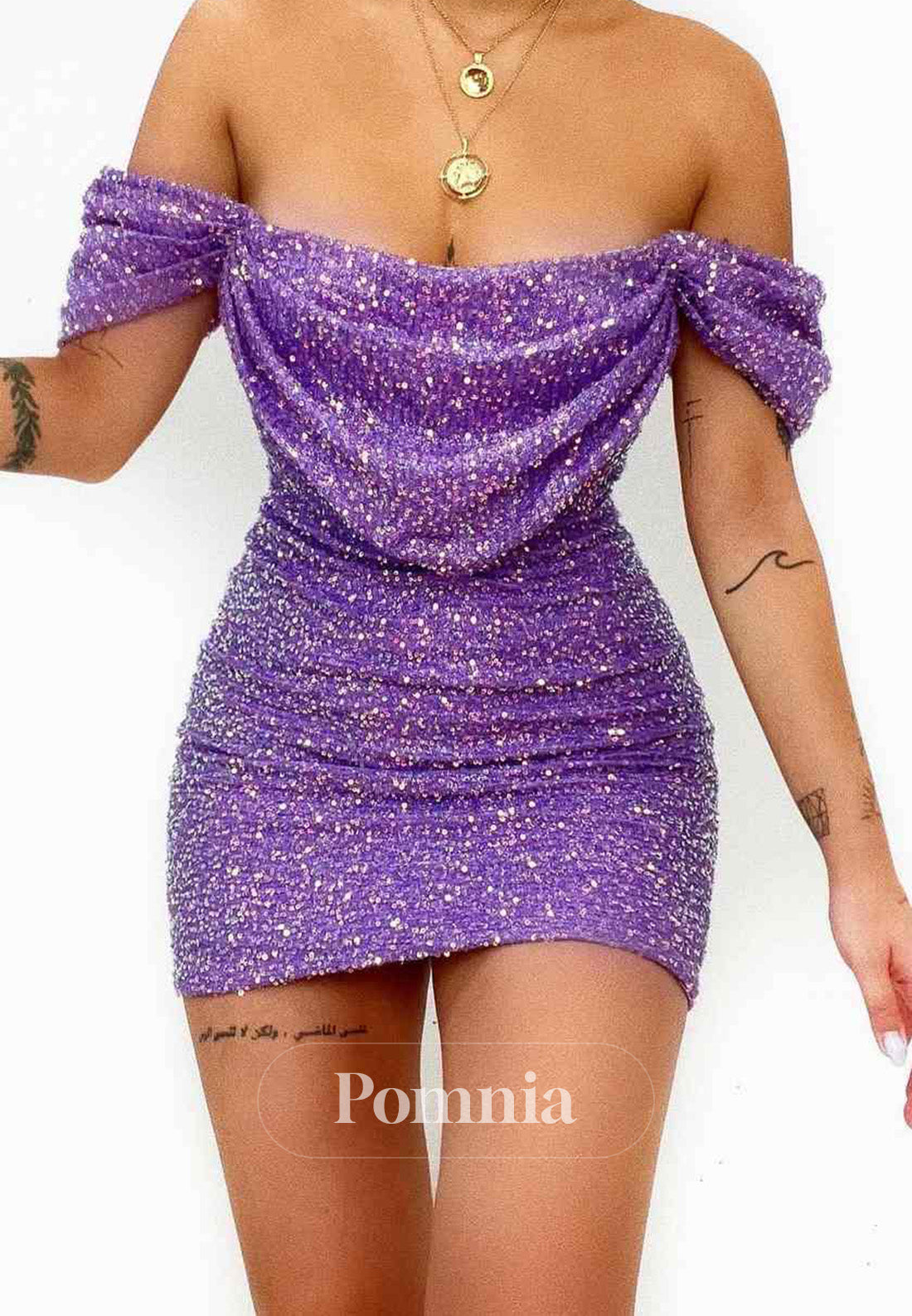 Off-Shoulder Classy Sequined Pleats Tight Homecoming Party Dress