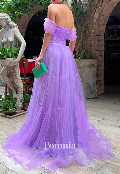 Off-Shoulder Tiered Tull Party Dress A-Line Prom Dress