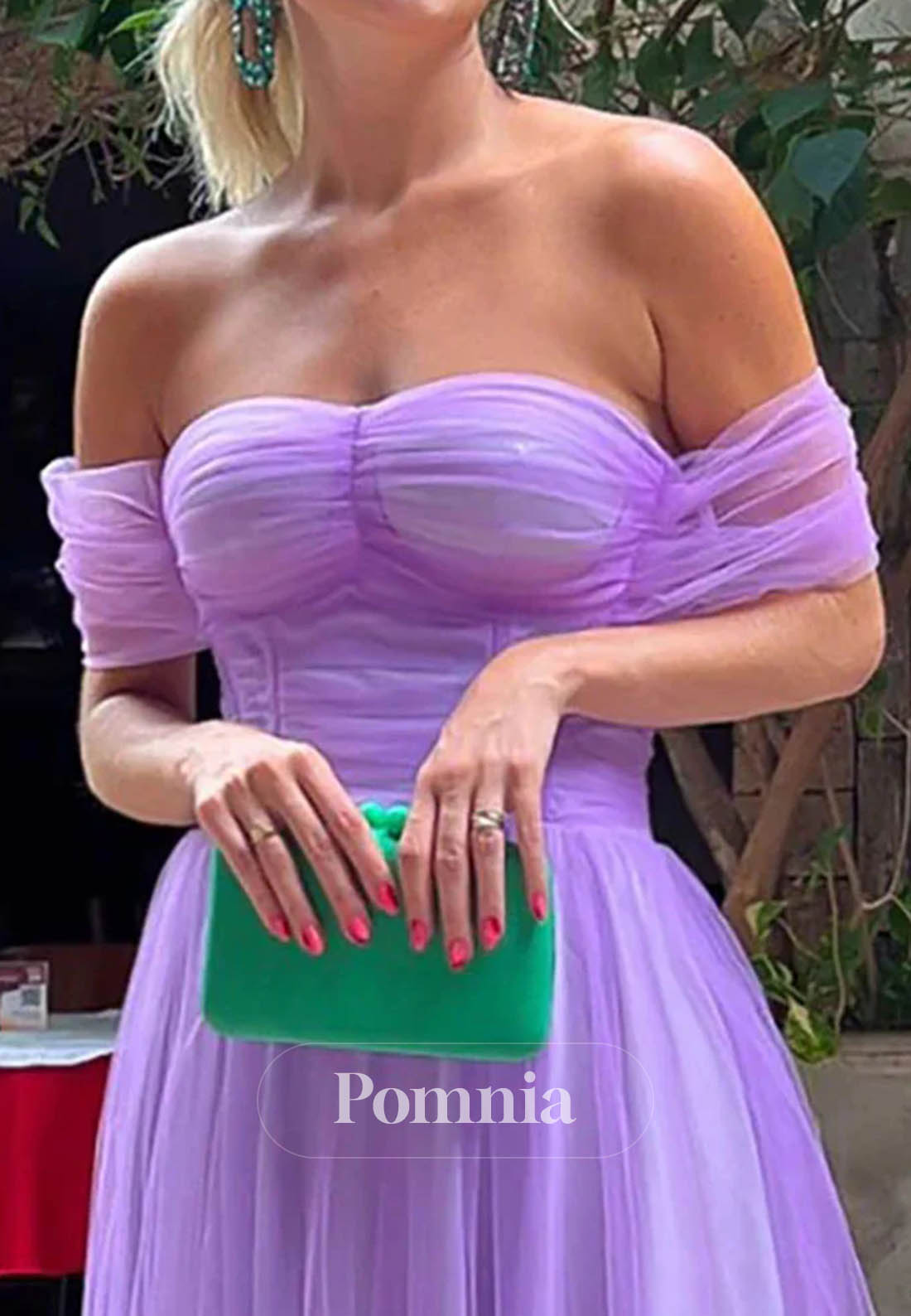 Off-Shoulder Tiered Tull Party Dress A-Line Prom Dress