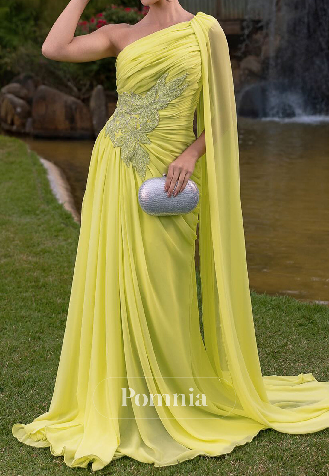 One Shoulder Long Sleeves A-Line Ruched Mother of the Bride Dress