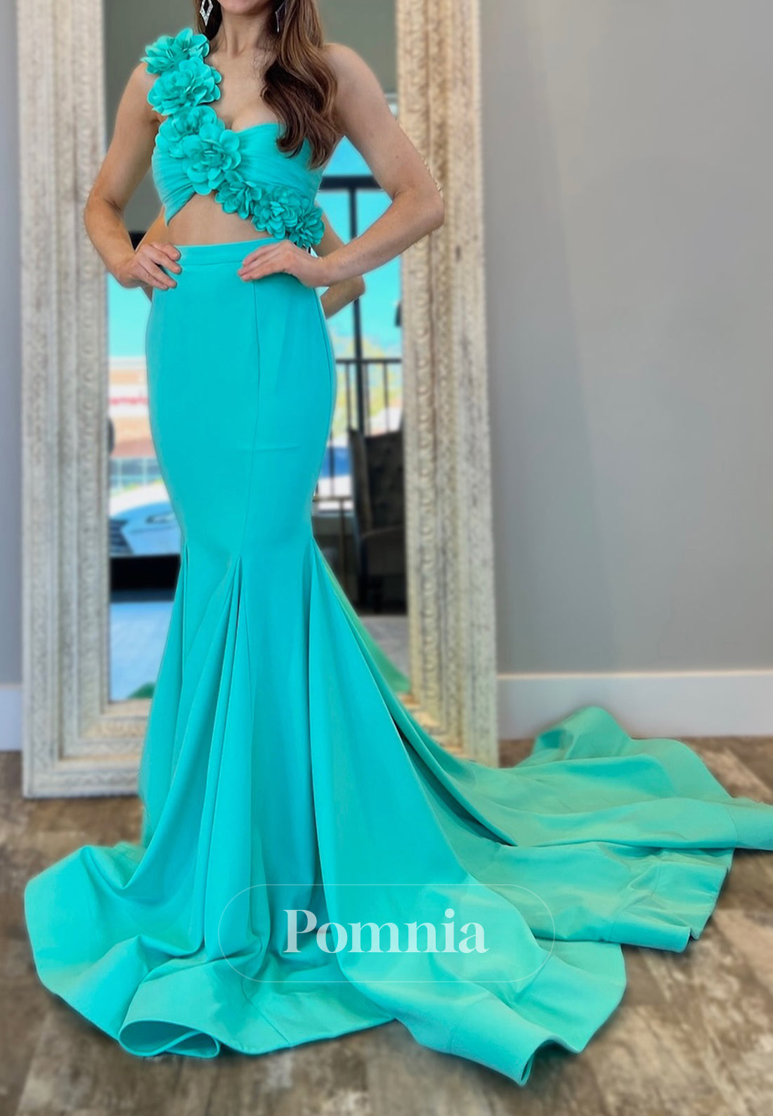 One Shoulder Sleeveless Appliques Mermaid Prom Dress