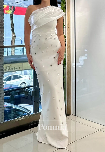 One Shoulder Sleeveless Beaded Floor-Length Evening Dress