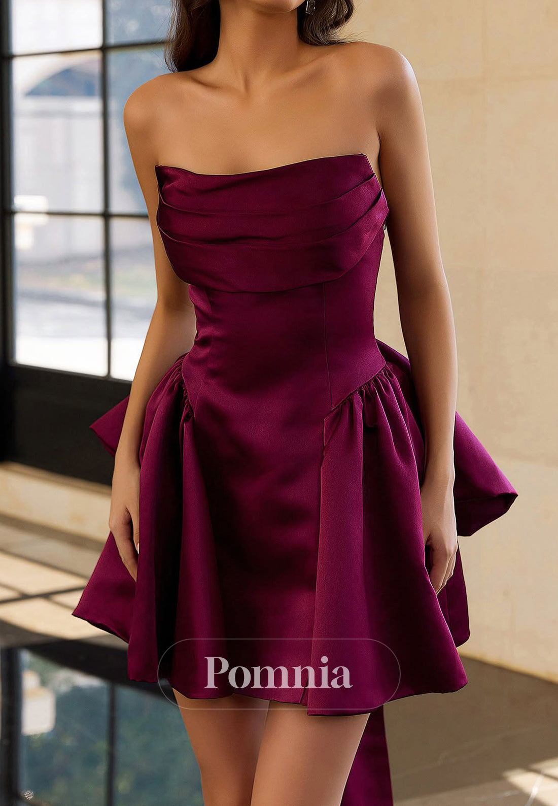 Orchid Sleeveless Strapless Bowknot Short Homecoming Dress