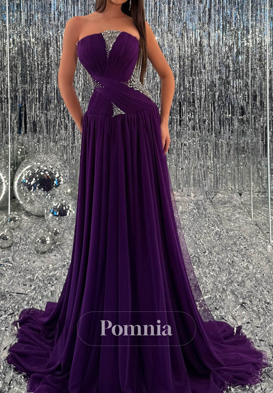 Orchid Sleeveless Strapless Lace Prom Dress