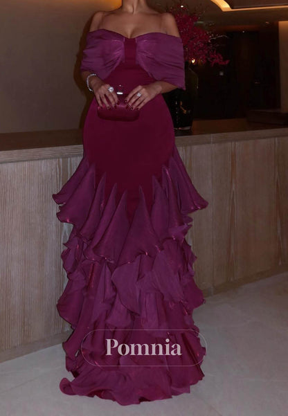 Orchid Sleeveless Strapless Ruffles Evening Dress