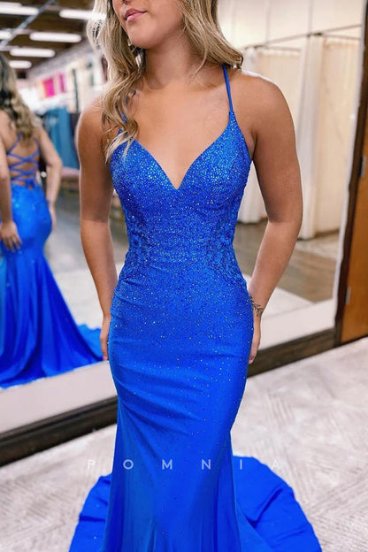 P1063 - Mermaid/Trumpet Straps Beads Sleeveless Prom Party Formal Dress