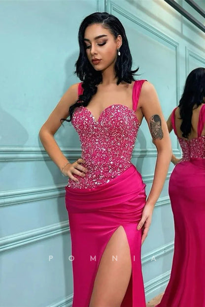 P1328 - Sexy/Hot Straps Sweetheart High Slit Prom Party Dress with Beading