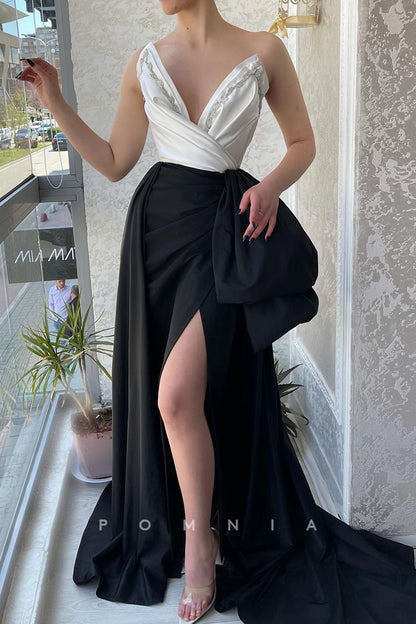P1441 - Chic Strapless V-Neck Bow-Knots A-Line Evening Formal Dress with Split