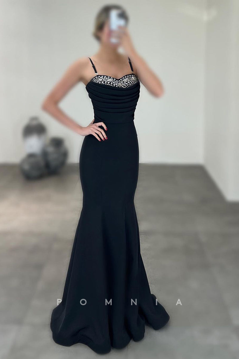 P1620 - Spaghetti Straps Sweetheart Beads Pleats Sleeveless Prom Evening Formal Dress