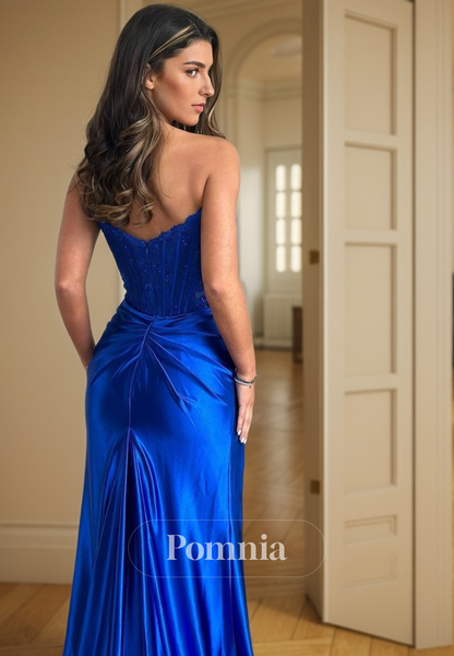 P1698 - Chic&Modern Strapless Scoop High Split Appliques Long Evening Prom Dress