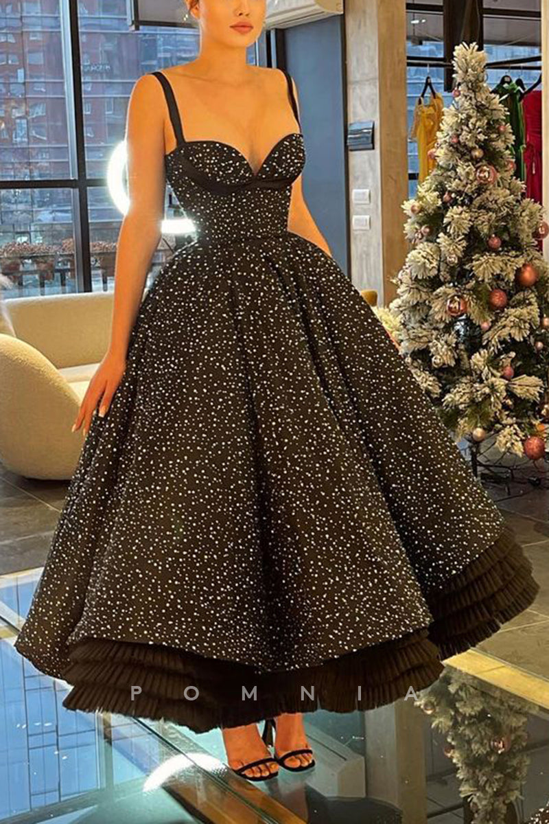 P1857 - Chic A-Line Sweetheart Pleated Polka Dots Sleeveless Empire Party Evening Prom Dress