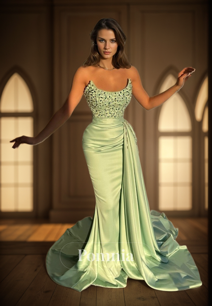 Mermaid/Trumpet Strapless Scoop Beaded Sleeveless Long Prom Formal Dress