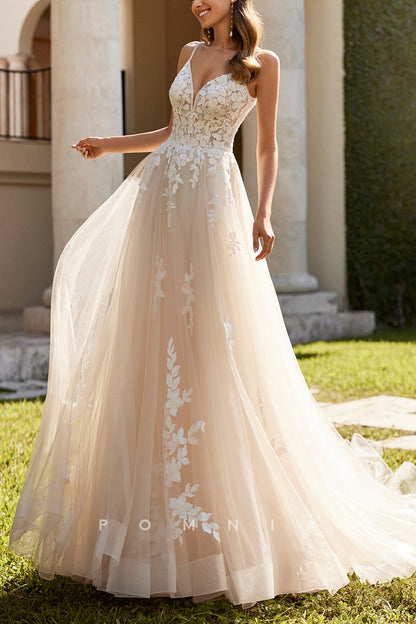 P3227 - A-Line Strapless V-Neck Lace Appliques Sleeveless Boho Wedding Dress