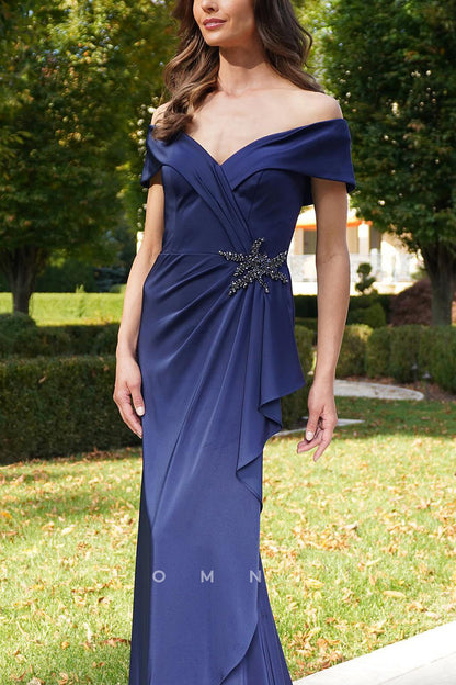 P9020 - Mermaid/Trumpet Strapless V-Neck Cap Sleeves Chiffon Long Mother of the Bride Dress
