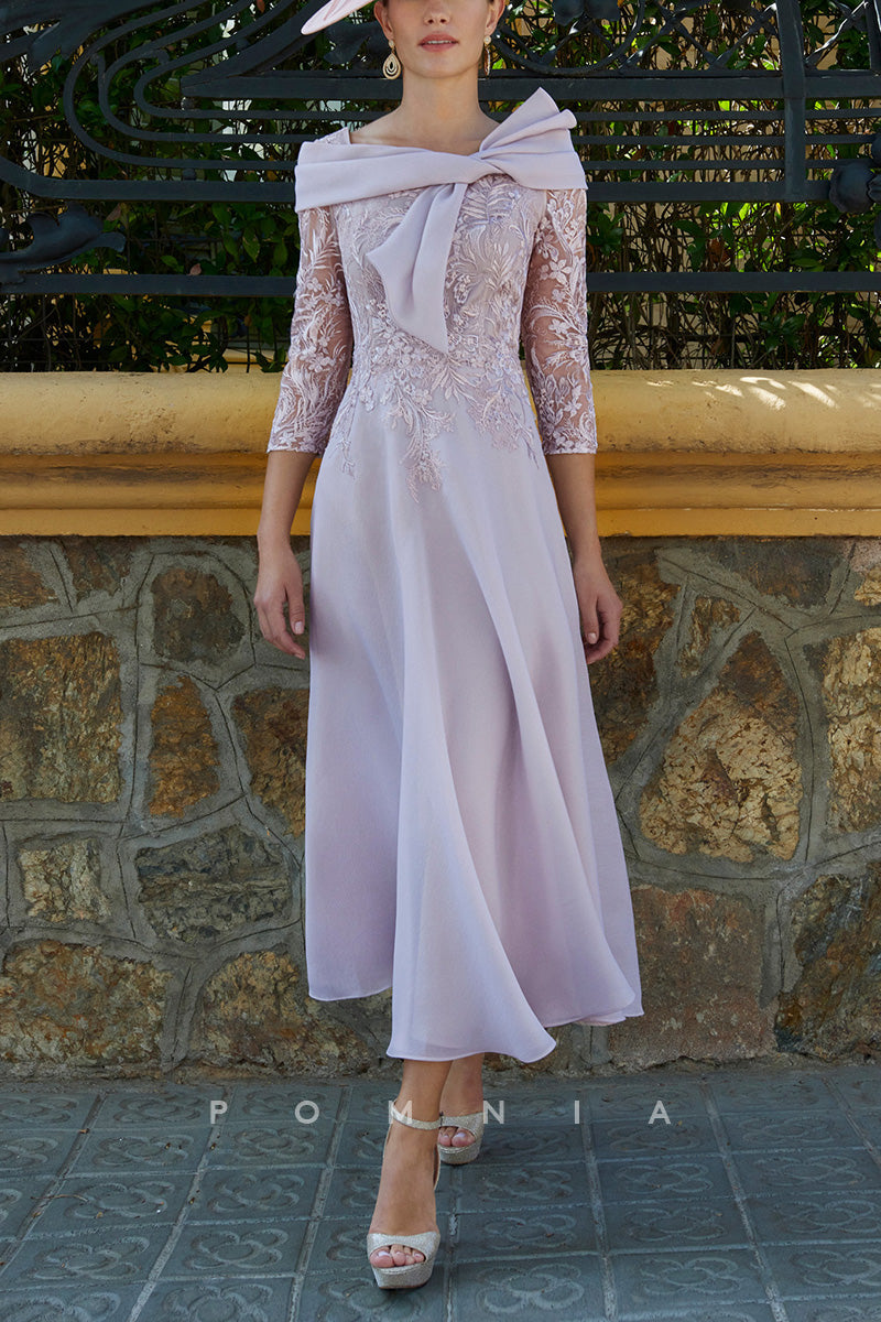 P9080 - A-Line Empire-Waist Appliques Long Sleeves Mother of Bride Dress