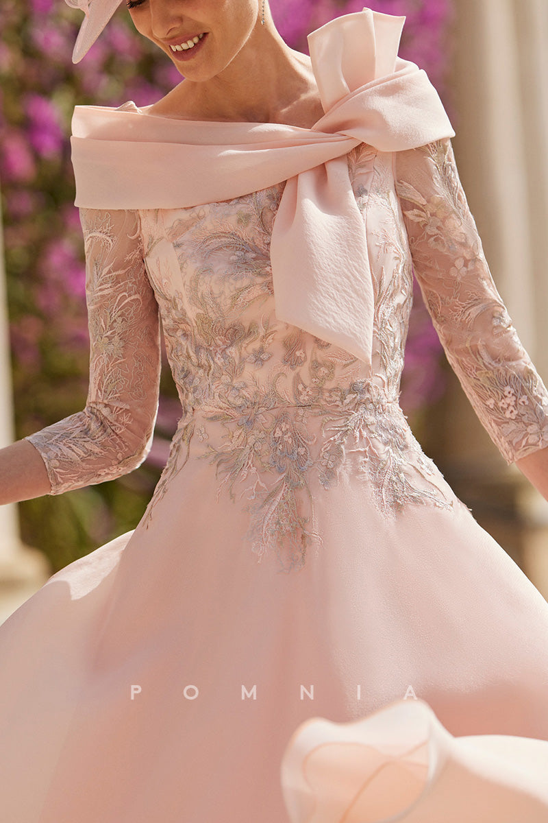 P9080 - A-Line Empire-Waist Appliques Long Sleeves Mother of Bride Dress