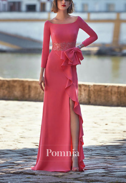 P9171 - Mermaid/Trumpet Scoop Long Sleeves Ruched Cocktail Dress Wedding Guest Dress