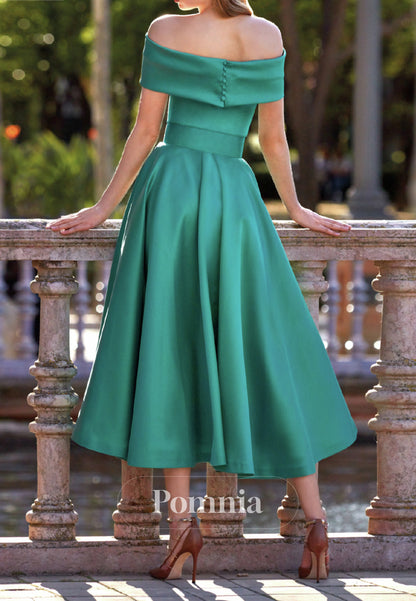 P9176 - A-Line Strapless Pleated Satin Empire-Waist Cocktail Dress Wedding Guest Dress