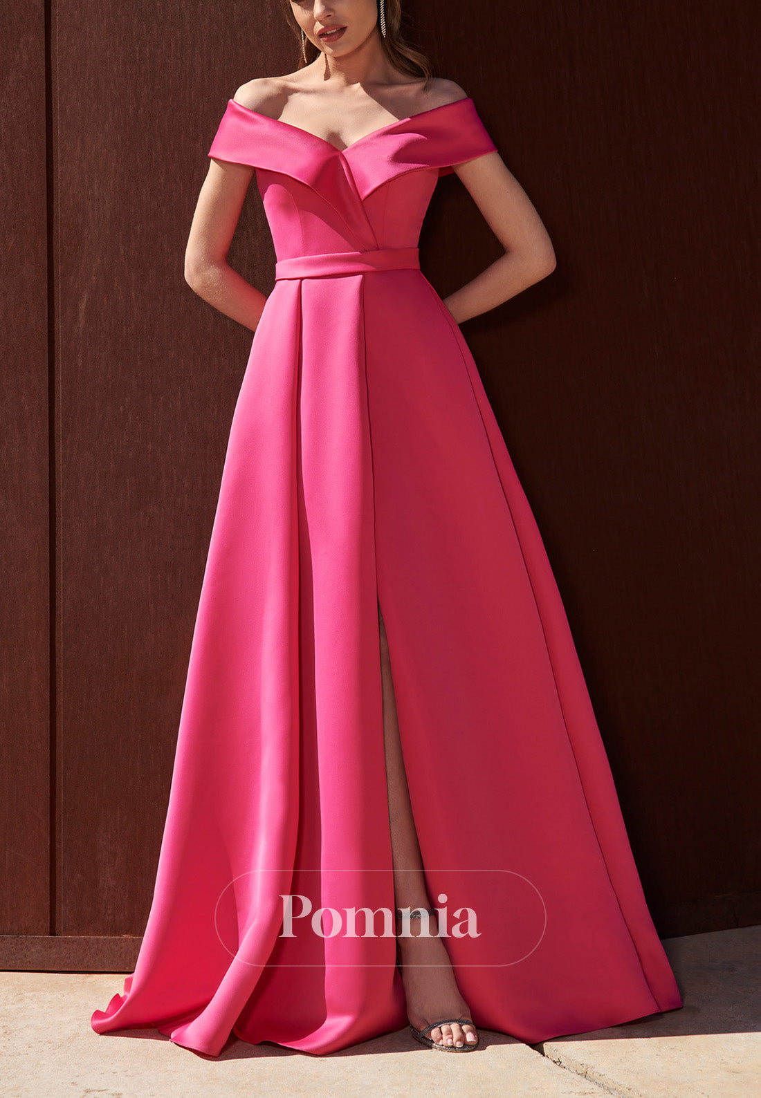 P9185 - A-Line Strapless Empire-Waist V-Neck Pleated Long Cocktail Dress Wedding Guest Dress