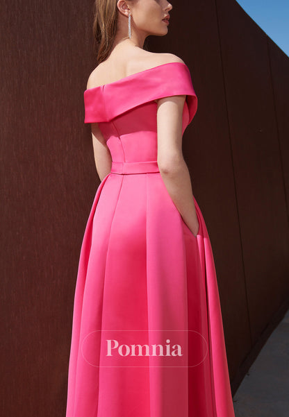 P9185 - A-Line Strapless Empire-Waist V-Neck Pleated Long Cocktail Dress Wedding Guest Dress