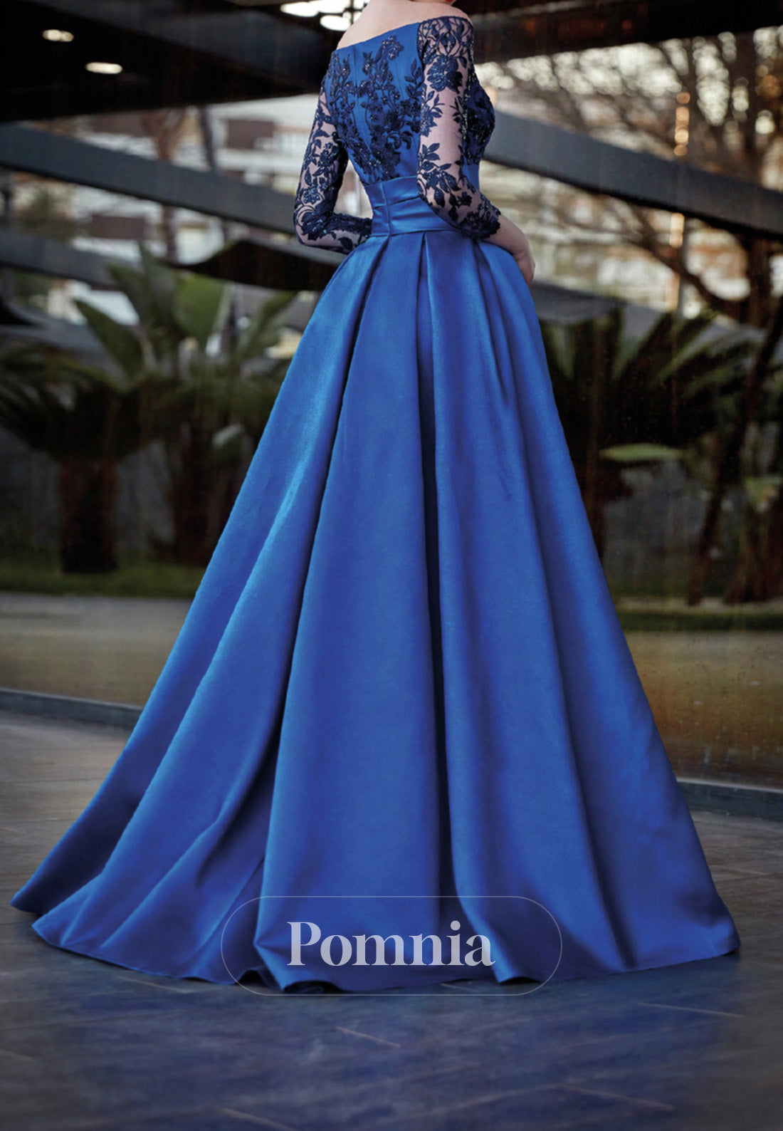 P9188 - A-Line Strapless Long Sleeves Empire-Waist Long Cocktail Dress Wedding Guest Dress