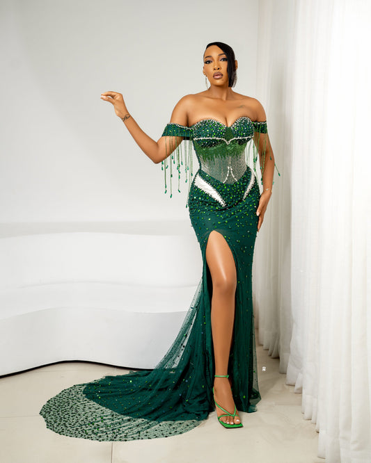 Dark Green Sweetheart Sleeveless Corset Tulle Prom Dress