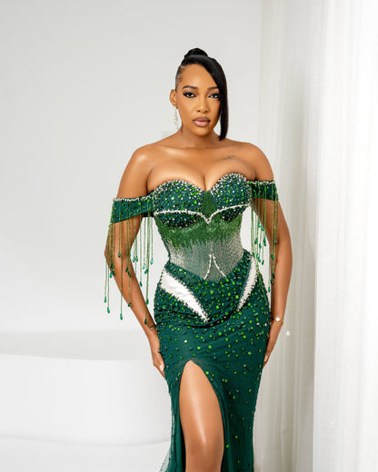 Dark Green Sweetheart Sleeveless Corset Tulle Prom Dress