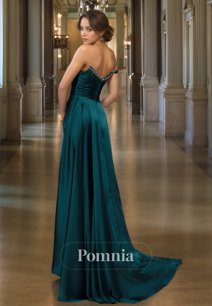 Peacock One Shoulder Evening Dress with Slit Ruched Prom Party Dress