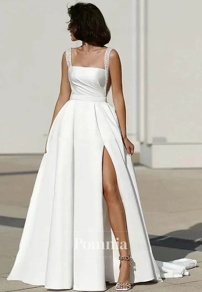 Simple Spaghetti Straps Square Empire-Waist Wedding Dress