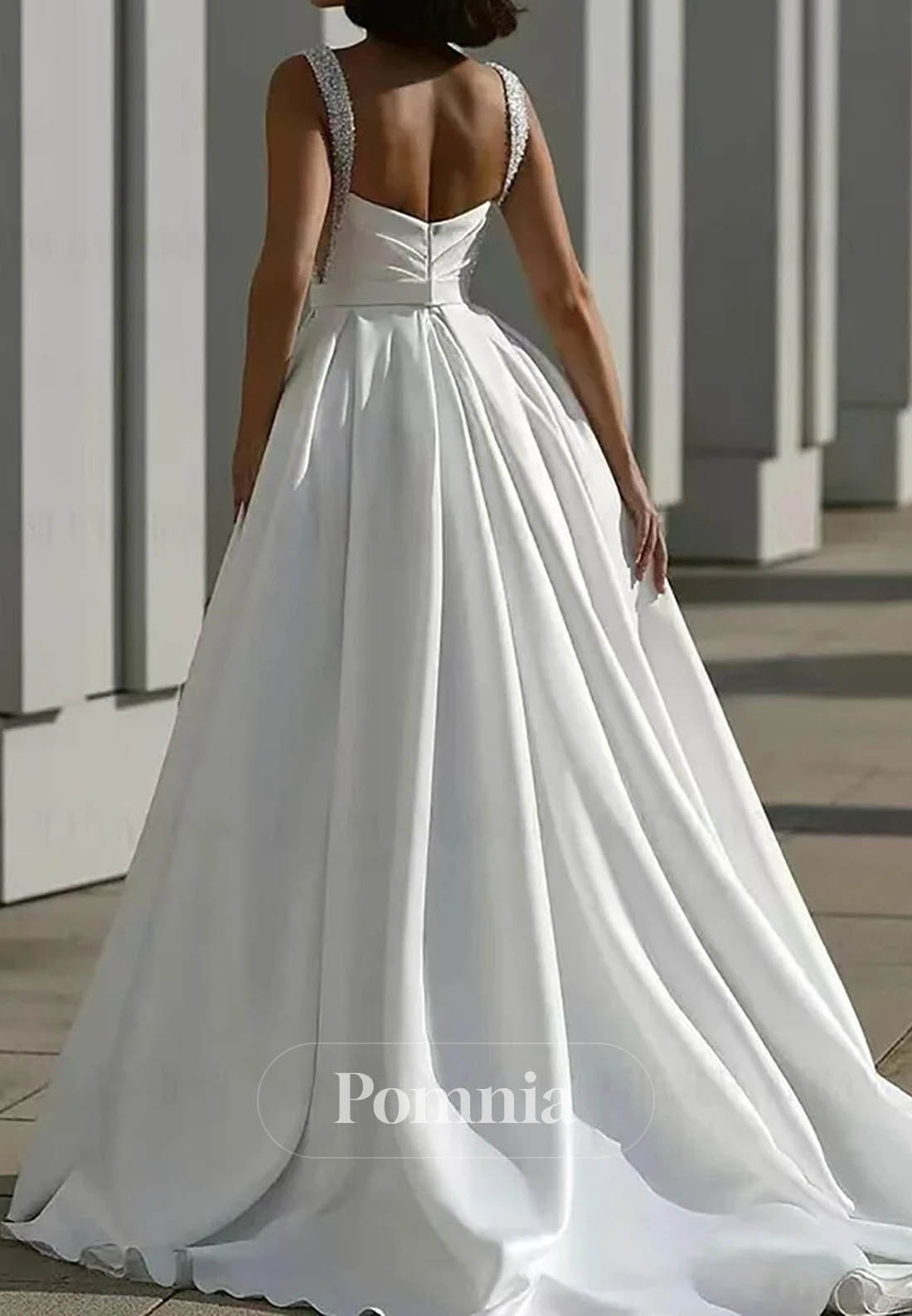 Simple Spaghetti Straps Square Empire-Waist Wedding Dress