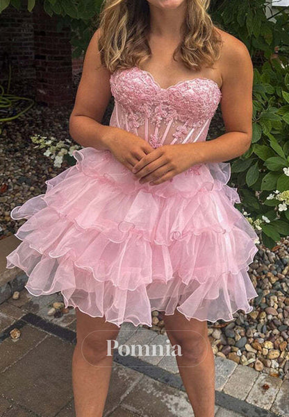 Pink A Line Sweetheart Short Homecoming Dress with Appliques