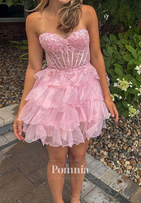 Pink A Line Sweetheart Short Homecoming Dress with Appliques