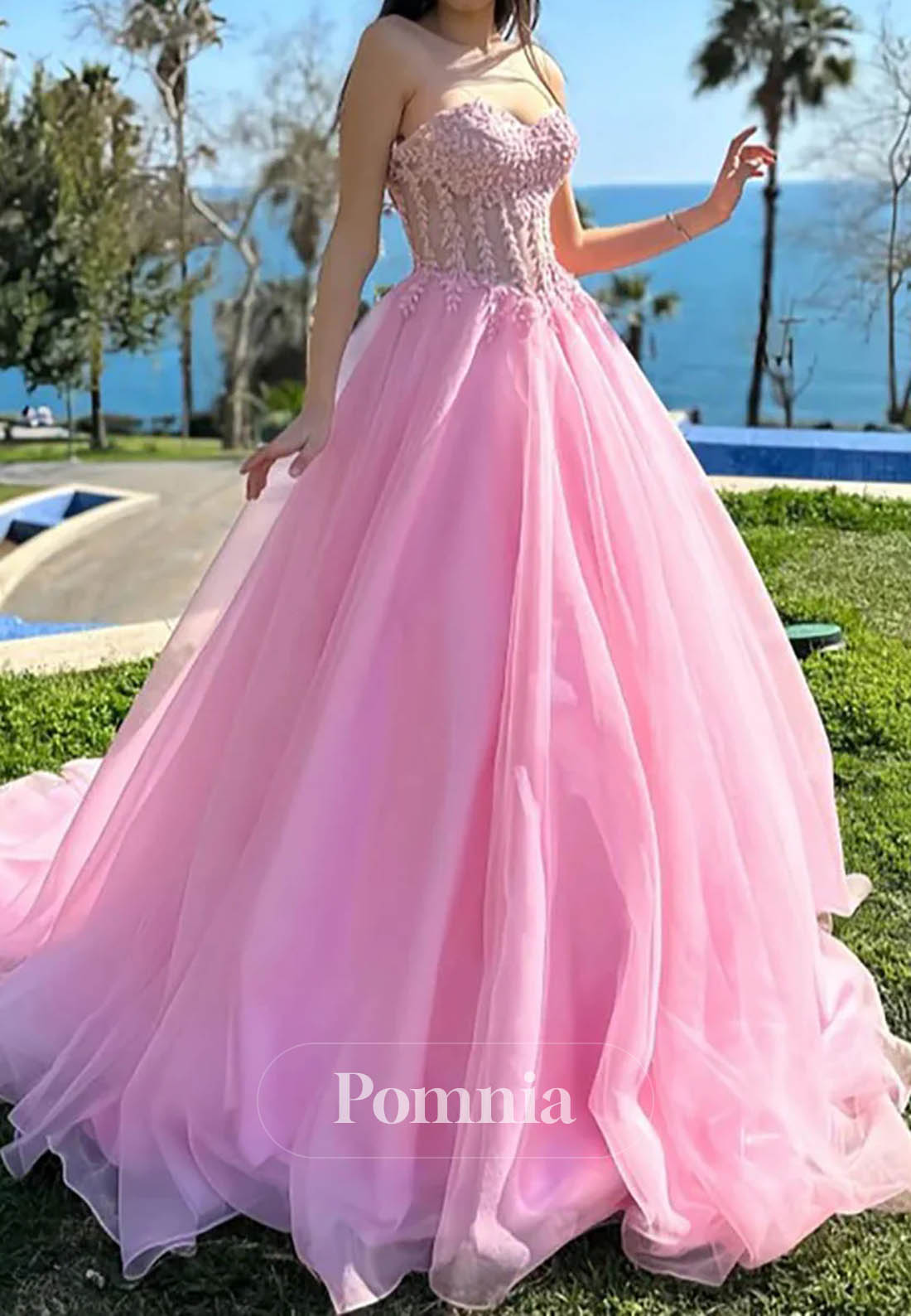 Pink Birthday Dress Sweetheart Beaded Lace Princess Prom Dress