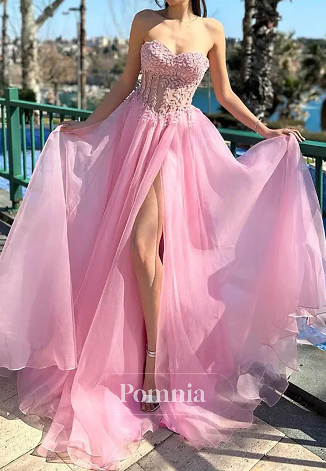 Pink Birthday Dress Sweetheart Beaded Lace Princess Prom Dress