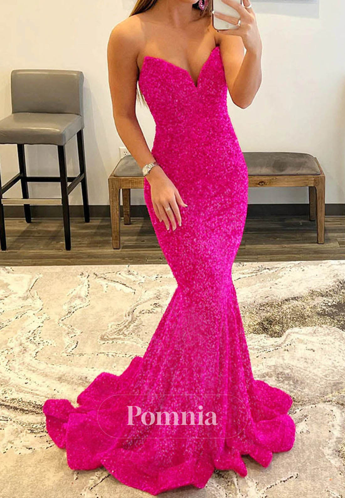 Sparkly Strapless Appliques Mermaid Long Prom Dress
