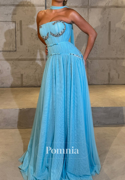 Pool A-Line Sleeveless Strapless A-Line Ruched Evening Dress