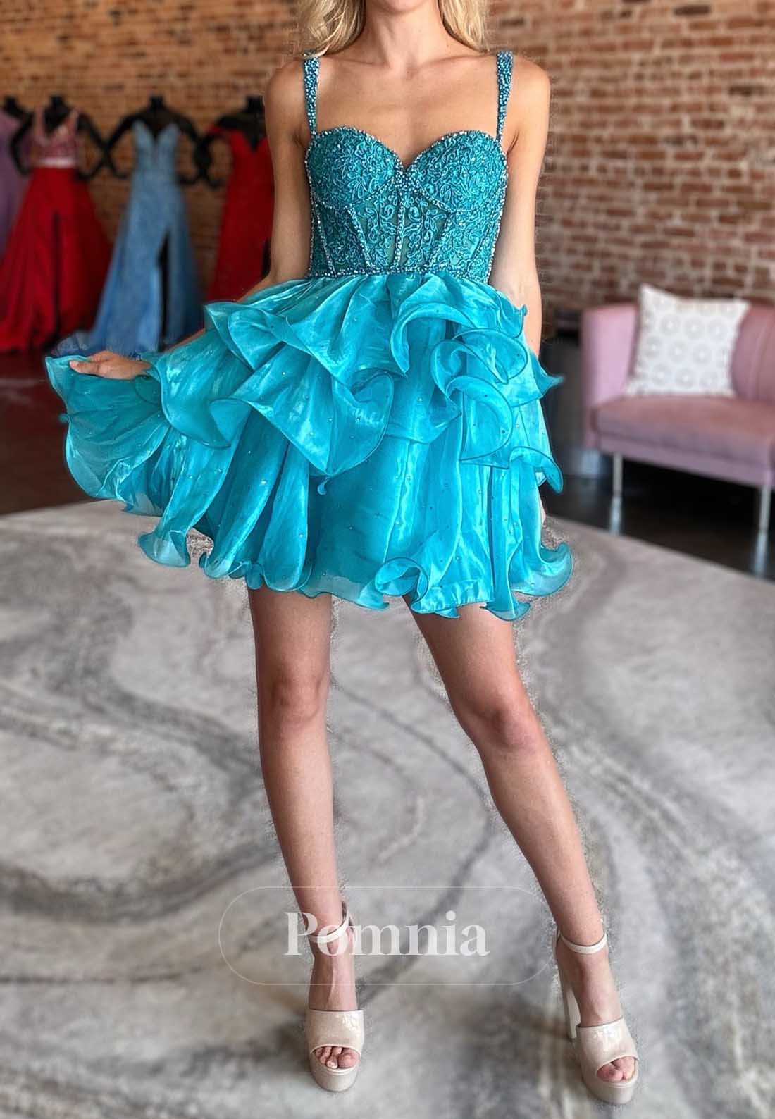 Pool Spaghetti Straps Sweetheart Short Homecoming Dress