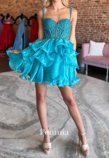 Pool Spaghetti Straps Sweetheart Short Homecoming Dress