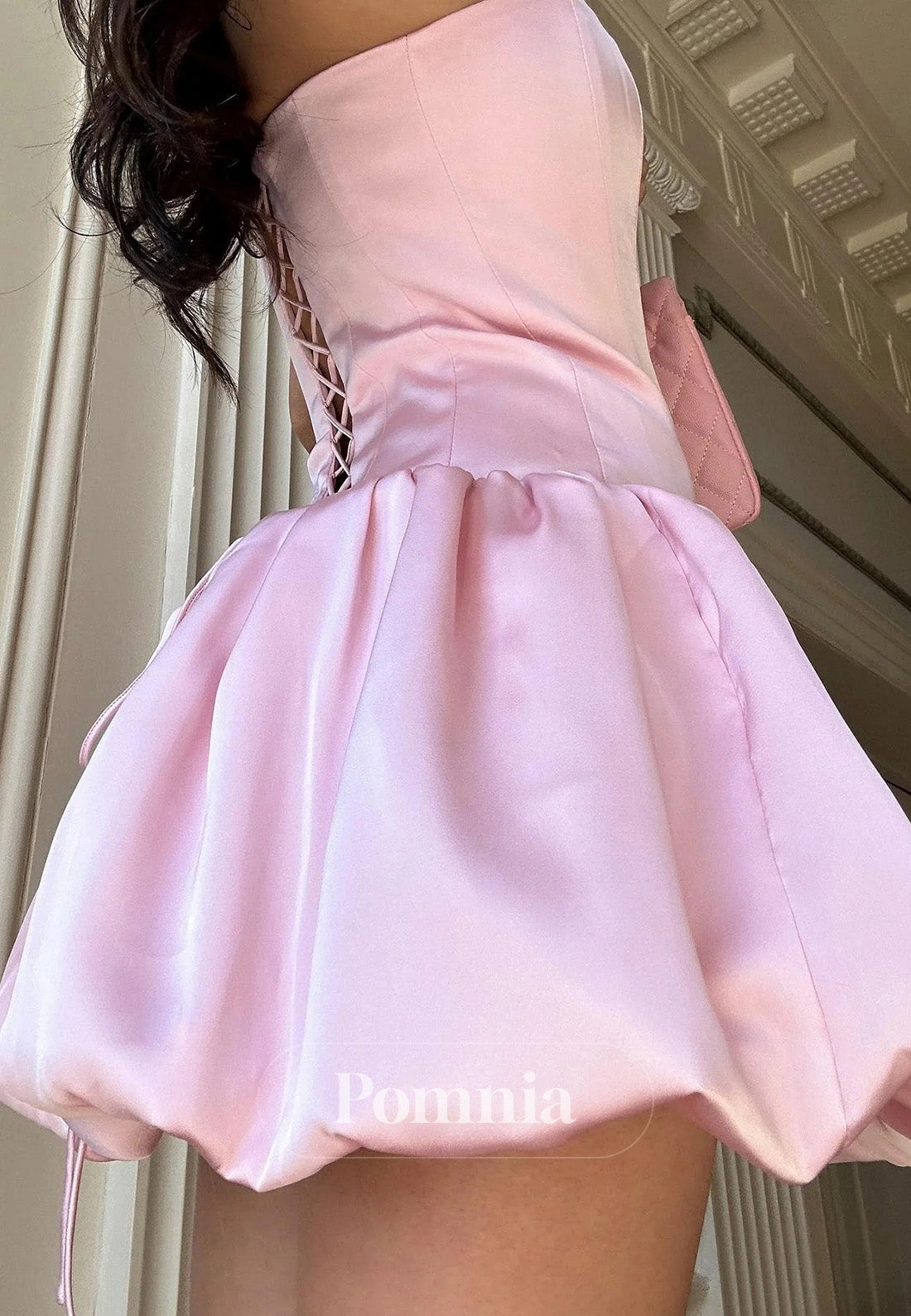 Pretty A Line Strapless Pink Satin Short Homecoming Dress