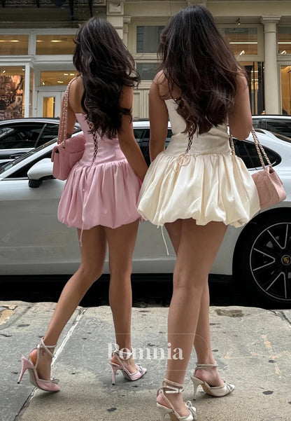 Pretty A Line Strapless Pink Satin Short Homecoming Dress