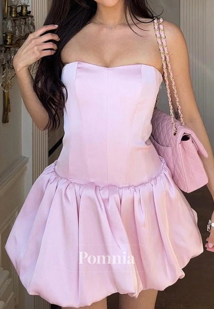 Pretty A Line Strapless Pink Satin Short Homecoming Dress