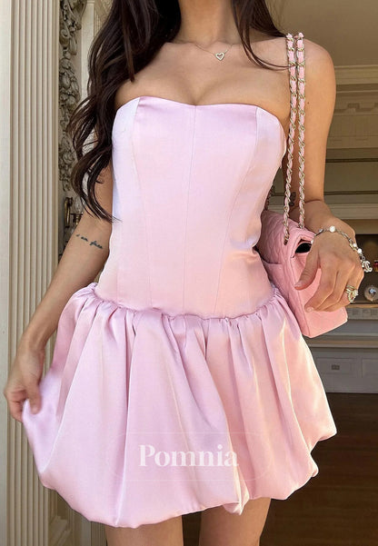 Pretty A Line Strapless Pink Satin Short Homecoming Dress
