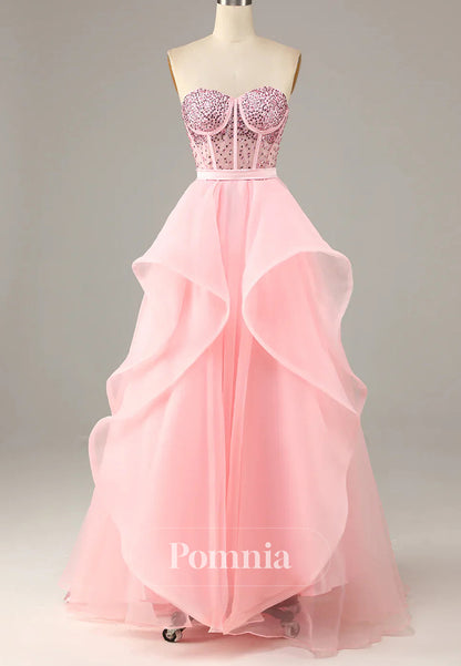 Princess A Line Sweetheart Black Corset Prom Dress with Beading