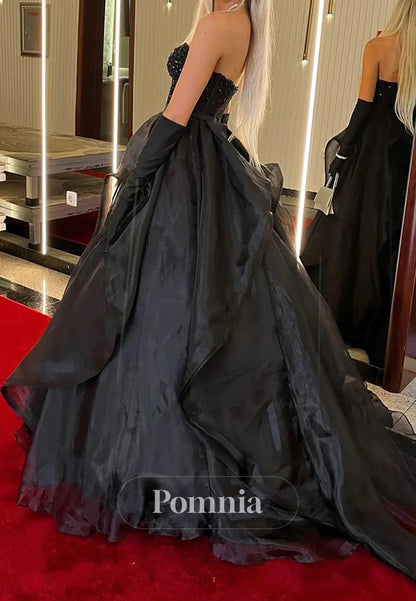 Princess A Line Sweetheart Black Corset Prom Dress with Beading