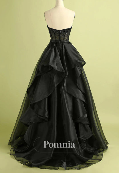 Princess A Line Sweetheart Black Corset Prom Dress with Beading