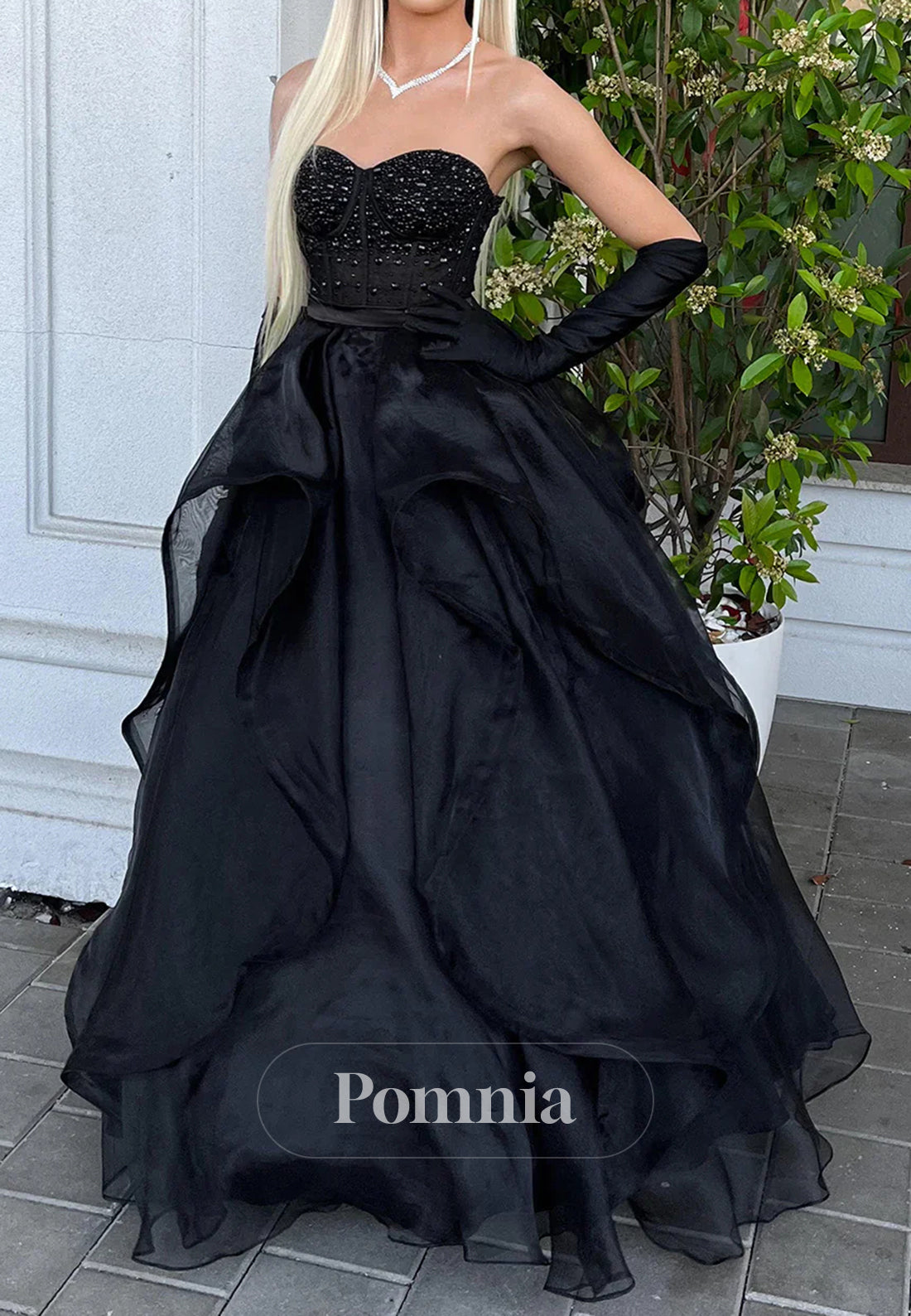 Princess A Line Sweetheart Black Corset Prom Dress with Beading