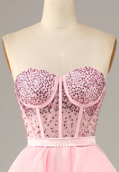 Princess A Line Sweetheart Black Corset Prom Dress with Beading