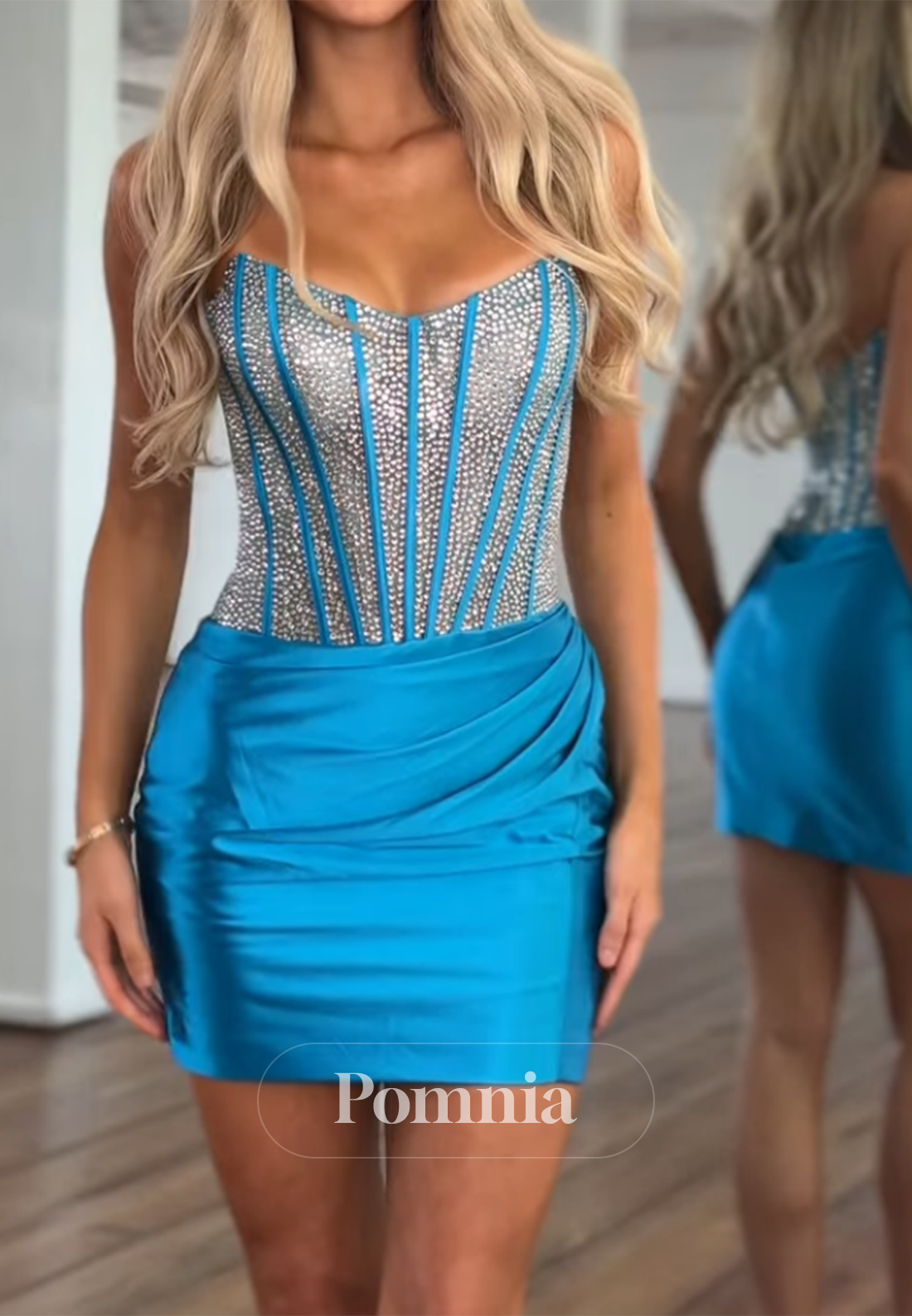 Pool Strapless Sleeveless Sequins Mini Homecoming Dress