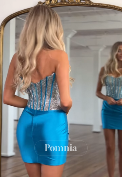 Pool Strapless Sleeveless Sequins Mini Homecoming Dress